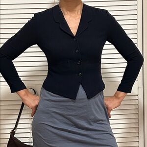 Vintage Dana Buchman Navy 1960s crop fitted blazer size 2